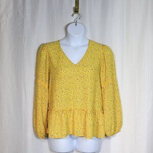 Anthropologie Pleione Size L Yellow/purple tiny flowers ruffle tunic blouse